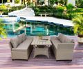 Patio Outdoor Furniture PE Rattan Wicker Conversation Set All-Weather Sectional Sofa Set with Table & Soft Cushions