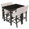 5 Piece Rustic Wooden Counter Height Dining Table Set with 4 Upholstered Chairs for Small Places;  Espresso+ Beige